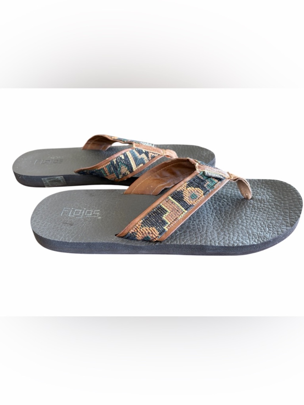 Flojos  Flip Flops with Black and Multicolor Woven Fabric Tribal Straps Men 11